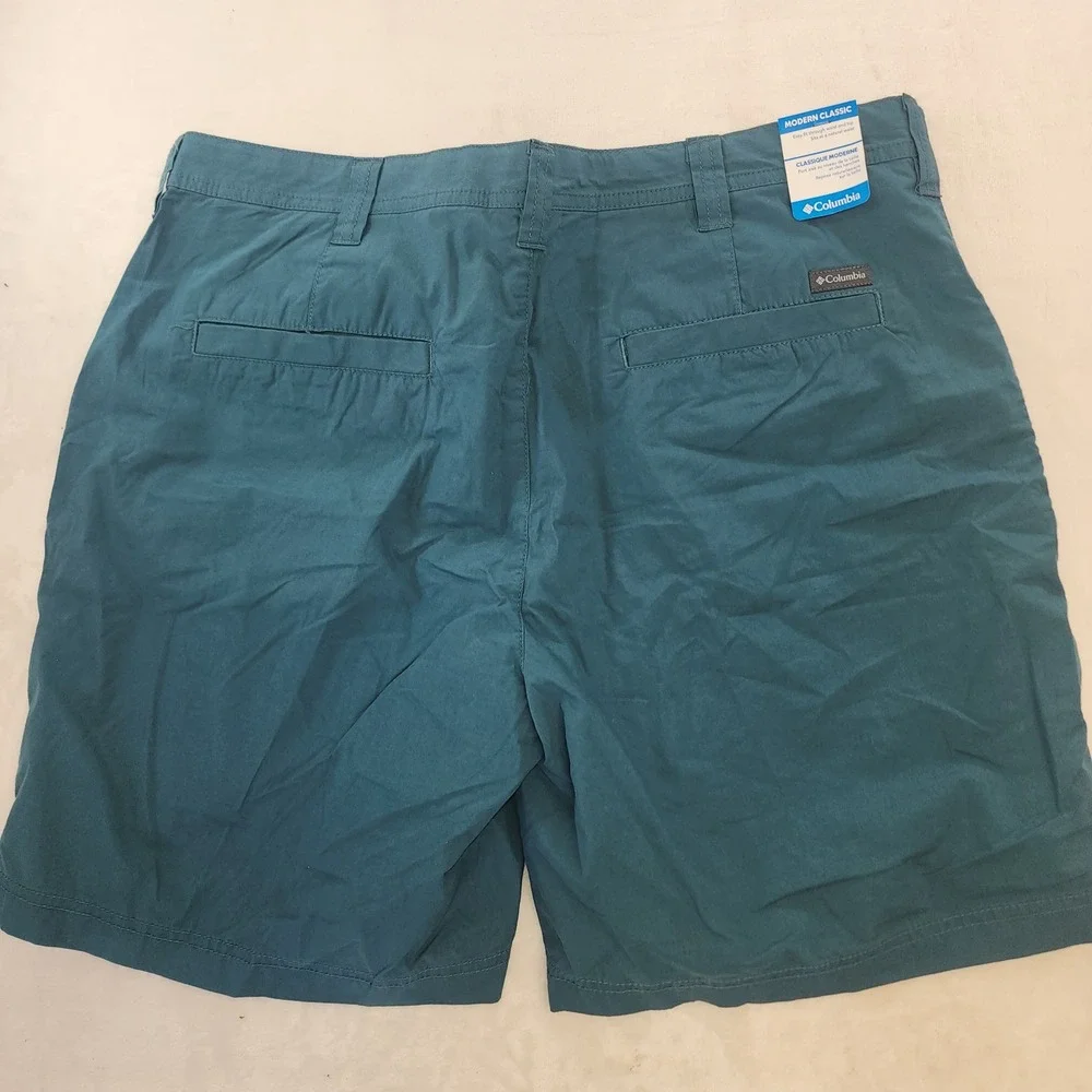 Columbia Washed Out Shorts Mens 38 Teal Blue Green Cotton Chino 8 Inseam AM4471